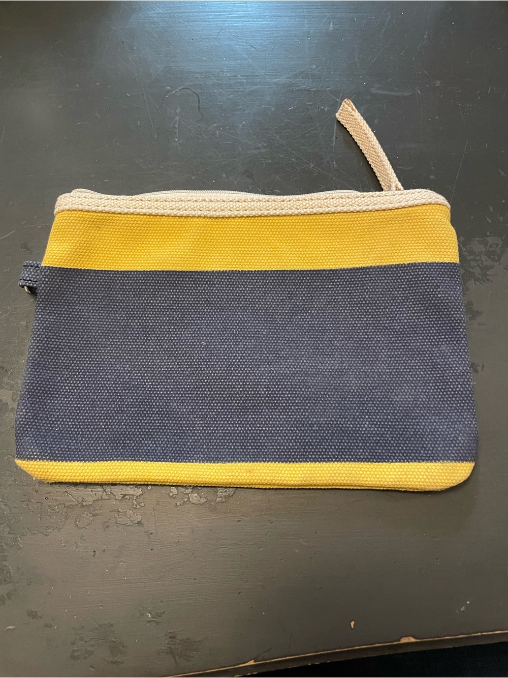 Canvas Zip Pouch in Yellow and Navy make up bag electronics bag